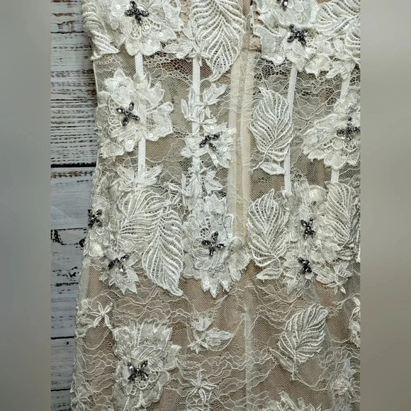 Jovani Prom‎ Wedding Dress White Nude size 0 One Shoulder Sheer Mermaid - Picture 5 of 16